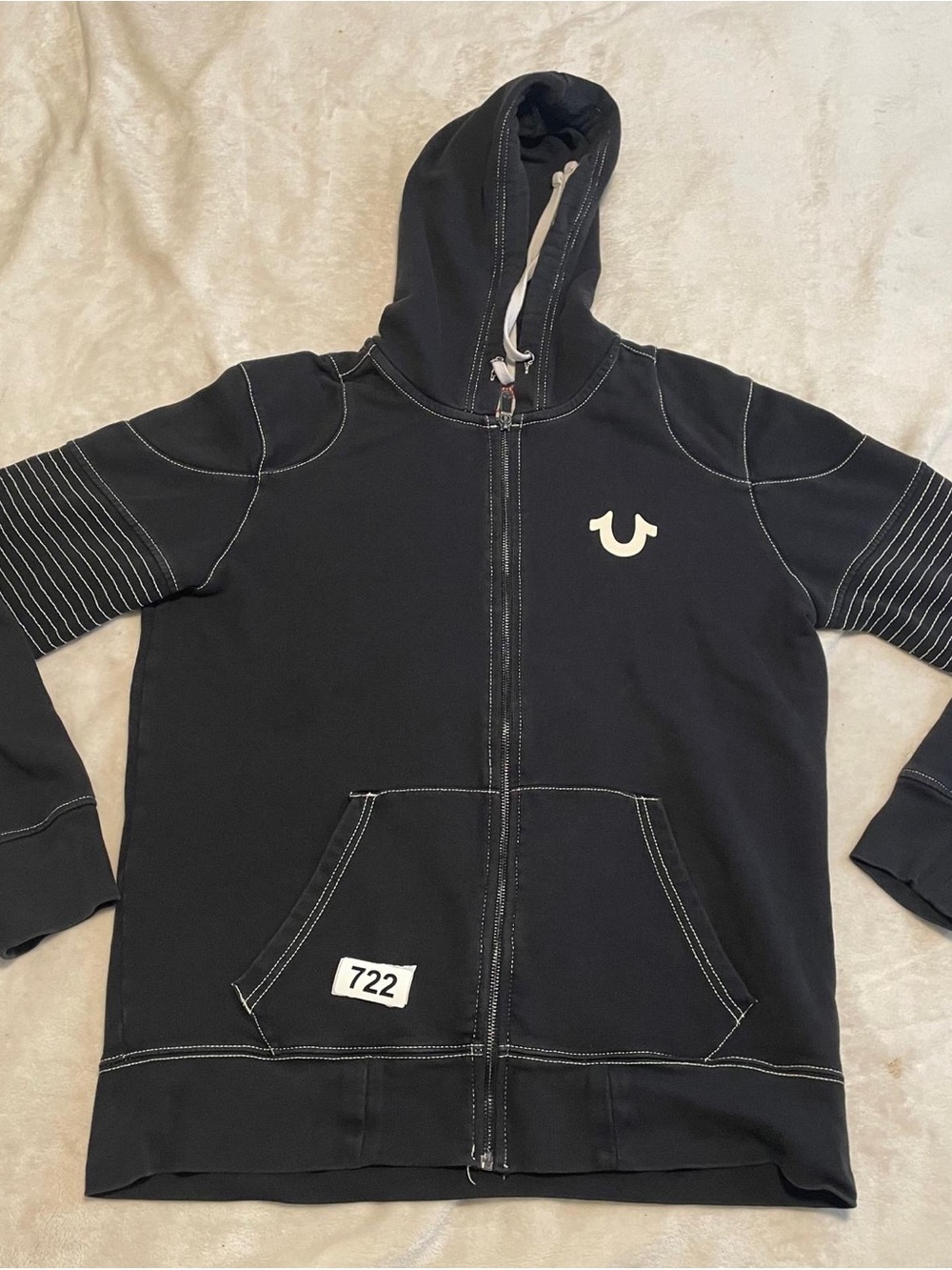True Religion Kids Black Zip Front Hoodie with White Logo